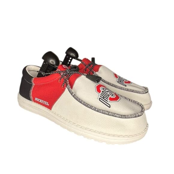 Mens Hey Dude Tri The Wally Ohio State Comfort Shoe Size 11 Red Black B37 - Picture 4 of 7